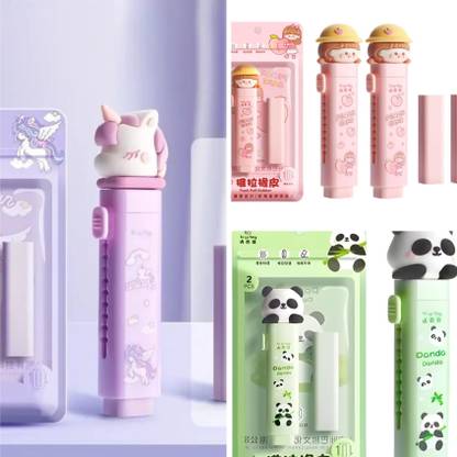 KLIDSHUSOZ TREASURE 2 Pcs Retractable Eraser Stick with 4 Pcs Refill Eraser for Kids Non-Toxic Eraser