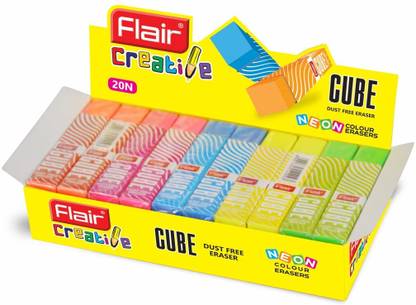 FLAIR Cube Eraser Box Pack Stationery Gift Item Kids Students Safe Children Pack of 20 Eraser
