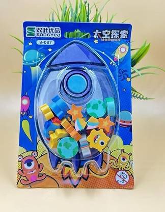 Bal Gopal Enterprises Space Theme Mini Erasers Set, Rocket and Planet Shaped Non-Toxic Eraser