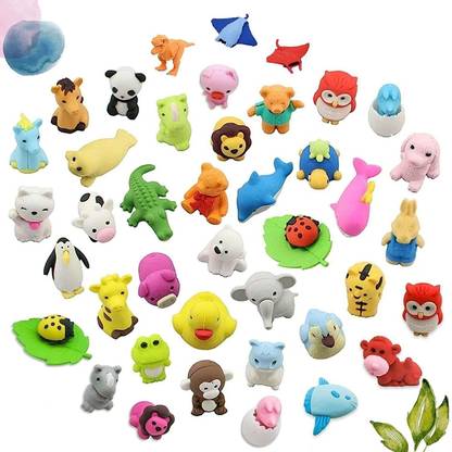 Dअटायरफैस Cartoon Diffrent Design Eraser Shape Animals Toys for Kids Set of 15PCs इरेज़र