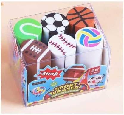 Jdp Novelty Get this 6pcs set/1 box of this Eraser Set Sports Shape Erasers Non-Toxic Eraser