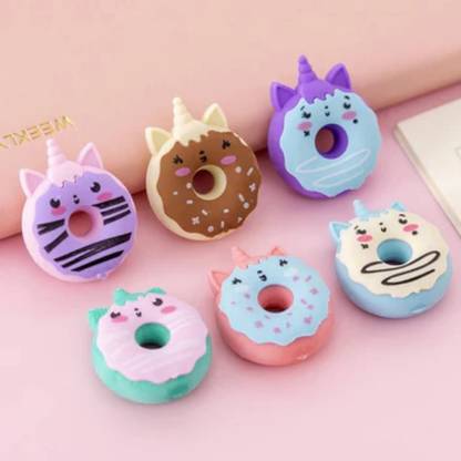 DOUBLE LIPS Unicorn Donut Eraser small size pack of 3 multicolor Non-Toxic Eraser