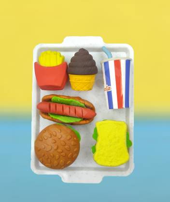 Enorme Fast Food Eraser Set Burger Hotdog and more (Pack of 6) Non-Toxic Eraser