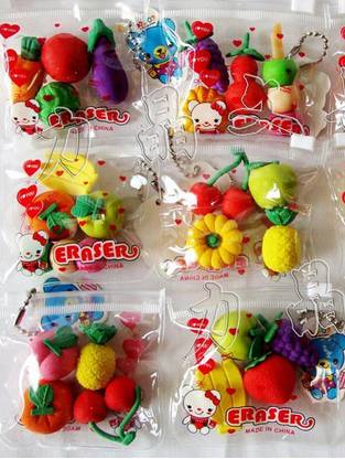 Art Bundle vegetable / Fruit Rubber Birthday Return Gifts for Kids (Pack of 24 Pcs Erasers / 6 Packets) Non-Toxic Eraser