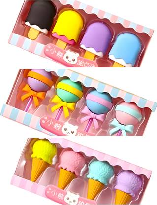 BITSY BLOOM Eraser with a Funky Ice Cream Lollypop and Candy Shape | CUTE KAWAII ERASERS Non-Toxic Eraser