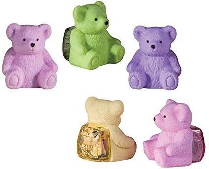 PMW Teddy Bear Erasers and Sharpner Backpack - 12 pcs Non-Toxic Eraser