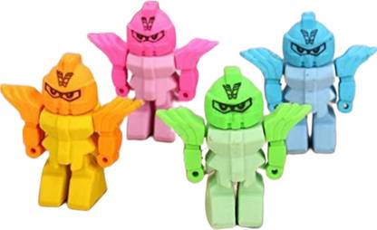 Leftright Exclusive Robot Shape Erasers (Set of 4) Non-Toxic Eraser