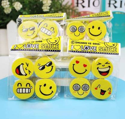 Privikaa Enterprises Eraser Return Gifts for Kids (24Pcs) Eraser Set for Girls Emo-ji Shape Non-Toxic Eraser