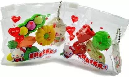 SHOPTIONS kids fancy ,cute fruit eraser-pack of 8 Non-Toxic Eraser