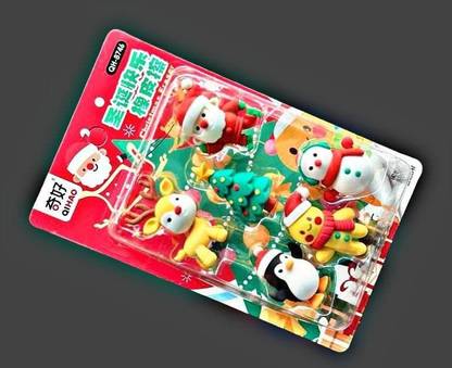 PRV RV 6pcs Christmas Erasers Perfect for Theme Party Favors, for Kids Non-Toxic Eraser