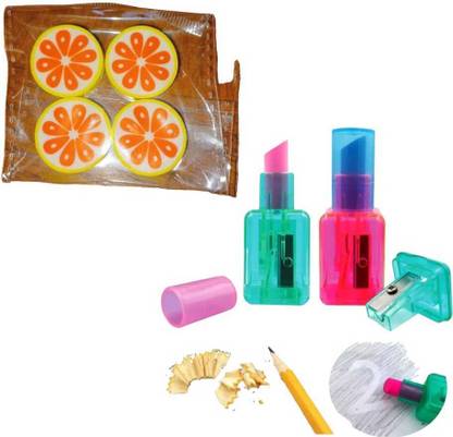 LDM Combo Of Cute 3D Eraser & 2 IN 1 Sharpener In Nail Paint Design For Kids Non-Toxic Eraser