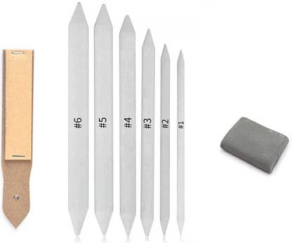 DEZIINE 8Pcs Set Paper Blending Stump Set with Sand Paper and Kneadable Art Eraser Non-Toxic Eraser