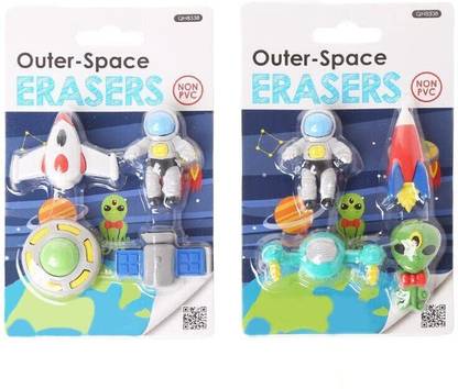 GVP Toys 4 Cartoon Style Space Theme Erasers Set for Kids (Pack of 2) Non-Toxic Eraser