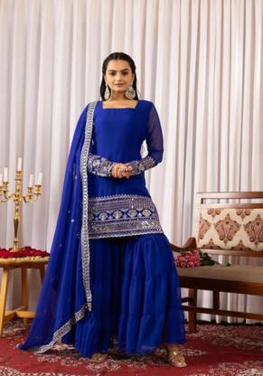 SHIVAMTEX Women Kurta Sharara Dupatta Set
