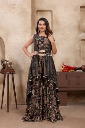 BAMSOM WEAR Embroidered Kurta, Sharara & Dupatta Set