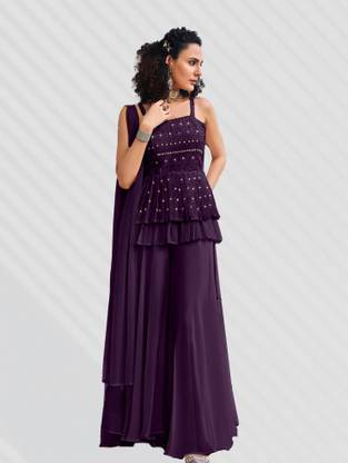 SANCIA Women Ethnic Top Palazzo Dupatta Set