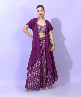 Vishudh Women Ethnic Top Skirt Ethnic Jacket Set