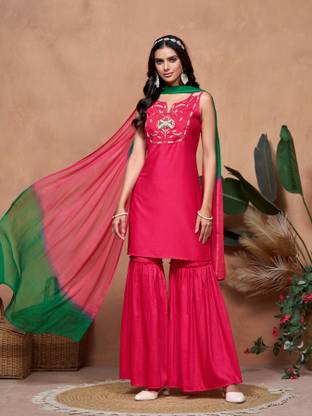Sangria Women Ethnic Top Sharara Dupatta Set