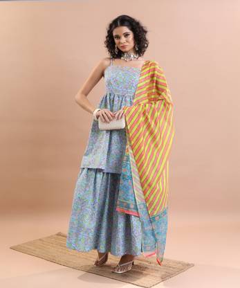 KETCH Women Ethnic Top Sharara Dupatta Set