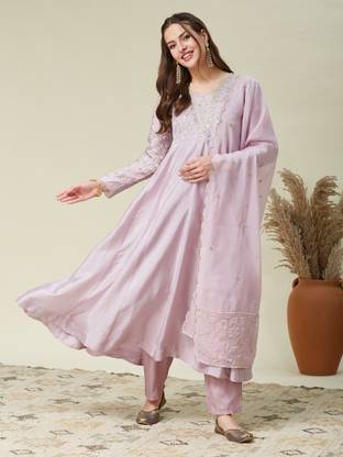 MOKOSH Embroidered Anarkali Kurta, Bottom & Dupatta Set
