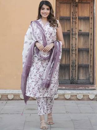 Lamba Creations Floral Print Kurta, Trouser/Pant & Dupatta Set