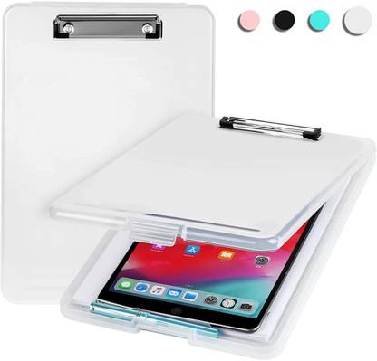 NSUSU Clipboard File Storage Case Plastic Clipboard Exam Board with Storage Box(White)