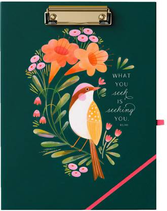 Happywagon Feathered Blooms Clipfolio with Notepad