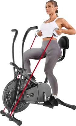 BIONFIT Moving Handle Air Bike Cycle for Home | Resistance Band & Back Support Dual-Action Stationary Exercise Bike