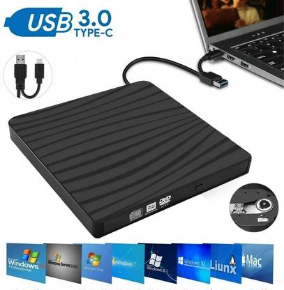 microware 2 in1 External DVD Drive USB 3.0 Type-C Portable Drive Slim CD/DVD Writer Reader External DVD Writer
