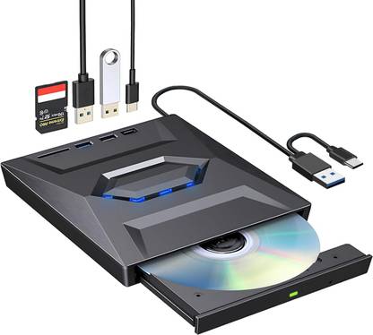 microware External CD/DVD Drive USB 3.0 Type-C Portable CD DVD Player Burner Writer 5-in-1 External DVD Writer
