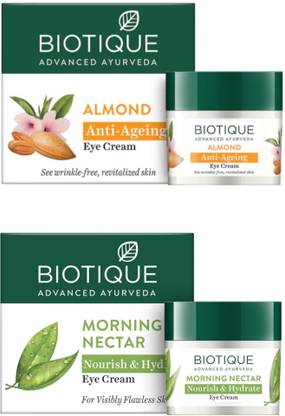 BIOTIQUE Morning Nectar Nourish & Hydrate & Almond Anti-Ageing 15g Eye Cream (Pack of 2)