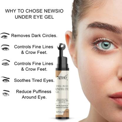 Newsio Under Eye Gel Roll On with Massage Roller to Reduce Dark Circles, Puffiness