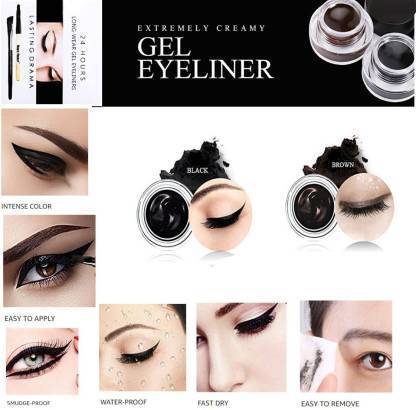TOPQ Black nd brown gel eyeliner with 2 brushes