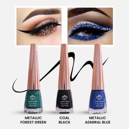 Looks United Metallic Long Lasting Intense Single Stroke Fashion Eyeliner Pack Of 3 15 ml