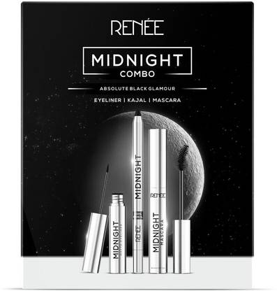 Renee Midnight Combo, Long-Lasting, Black, Smudgeproof, Kajal 1.5g, Eyeliner + Mascara 10.5 ml