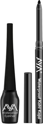 AYA Waterproof Liquid Eyeliner, Black + Waterproof Kohl Kajal Jet Black 5.28 ml