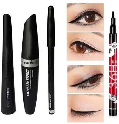 SHEFFO 3 in 1 Set of Mascara,Eyeliner,Eyebrow Pencil With 36 Eyeliner Black 8 ml