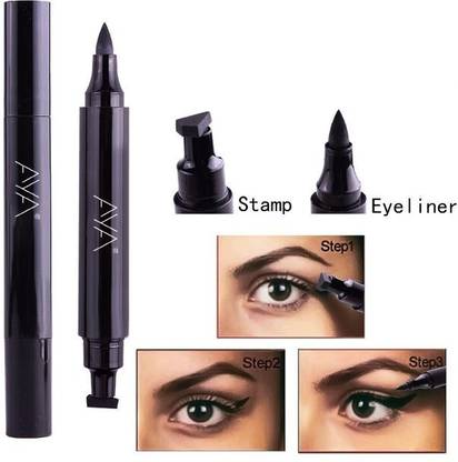 AYA Dual Eyeliner Pen and Winged Stamp for Wing Eye, Waterproof Long Lasting, Black 3.5 ml