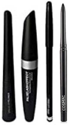 Hezruck Waterproof 3 in1 Combo Mascara, Eyeliner & Eyebrow pencil with Black Bold kajal 4.5 ml