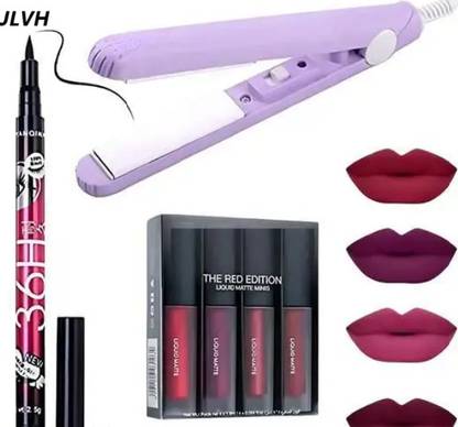 JLVH Long lasting eyeliner with matte mini lipstick ,mini straightener 16 ml