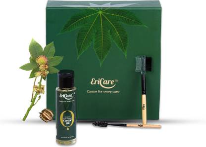 EriCare Organic Eyelashes Growth Oil Kit | Darker Thicker Eyebrows | Pure Castor Oil