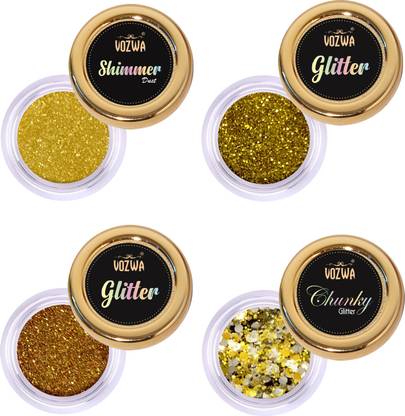 VOZWA Golden Eyeshadow Set Chunky, Holographic, Fine Quality Glitter + Golden Shimmer 14 g