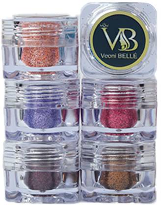 Veoni Belle HD Holographic Bridal Glitter eyeshadow ,superfine eyes & nails Shade Set oF 6 5 g