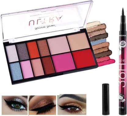 BLUST&FAMME Ultra Smooth Eyeshadow Palette Pigmented Colors Long Wearing with eyeliner 25 g