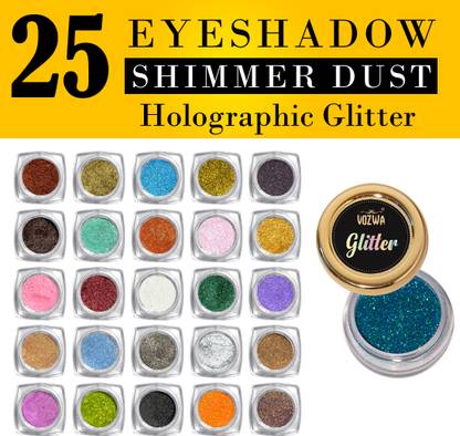 VOZWA 25 Beautiful Color Eye Makeup Shimmer Dust with Holographic Sky Blue Glitter 42 g