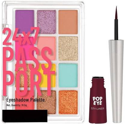 muphin trading company Combo of Grand Arrival - Party 24/7 Passport Eyeshadow And Red Pop Eyeliner 0.3 g