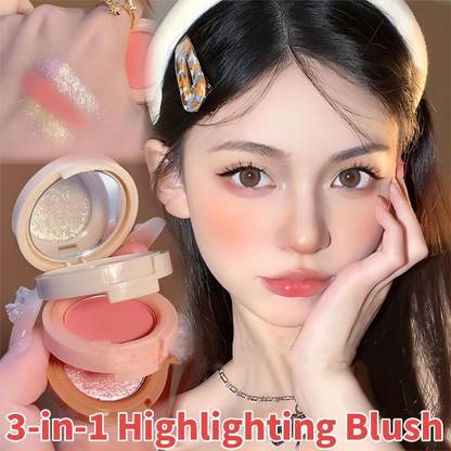 HUZURLU Travel Friendly 3 in 1 face blusher + highlihger with mini compact palette 4.8 g