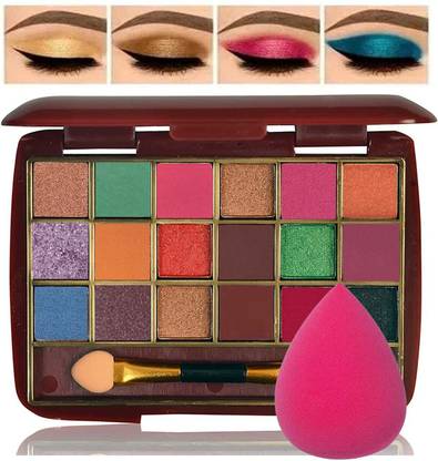 WECHARMERZ 18 Color Shimmer Eyeshadow Palette With Blender Sponge 18 g