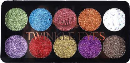 ग्लैम 21 Twinkle Eyes Glitter Palette 02, 10 cream based highly pigmented shades, non sticky look for all day 151 g
