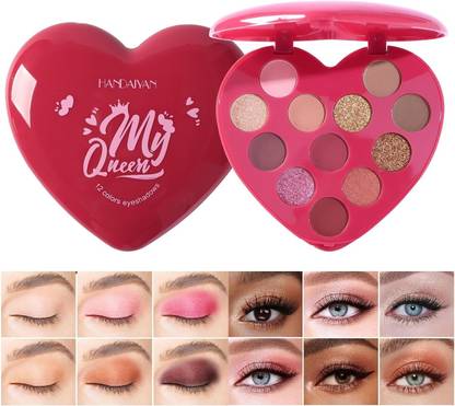 HANDAIYAN My Queen 12 Colors Eyeshadow Palette Highly Heart Shaped Matte & Glitter Colors 12 g